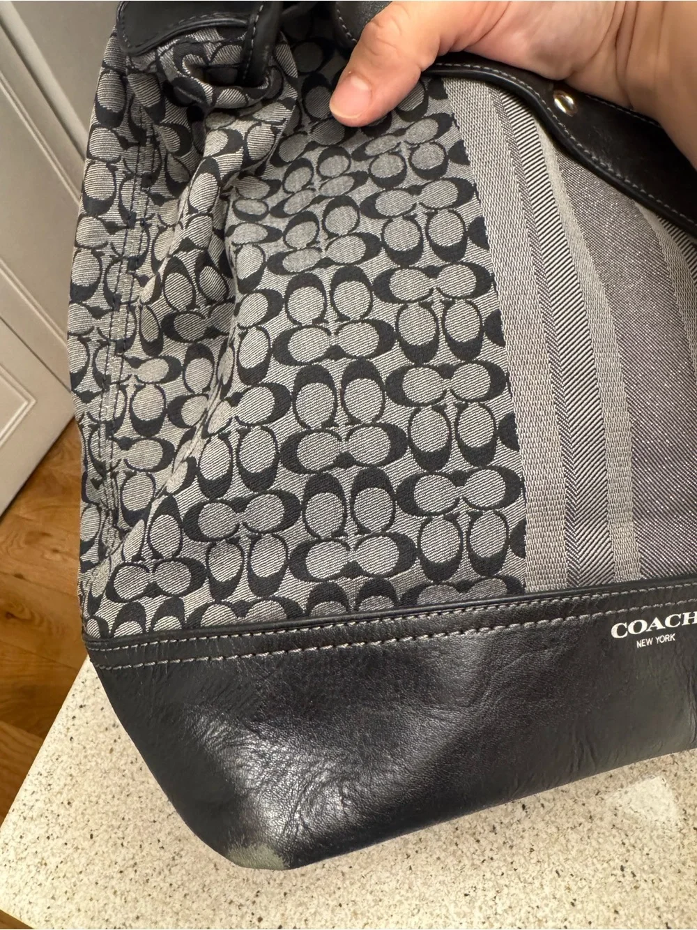 Coach Black and Gray Signature Canvas Hobo Bag